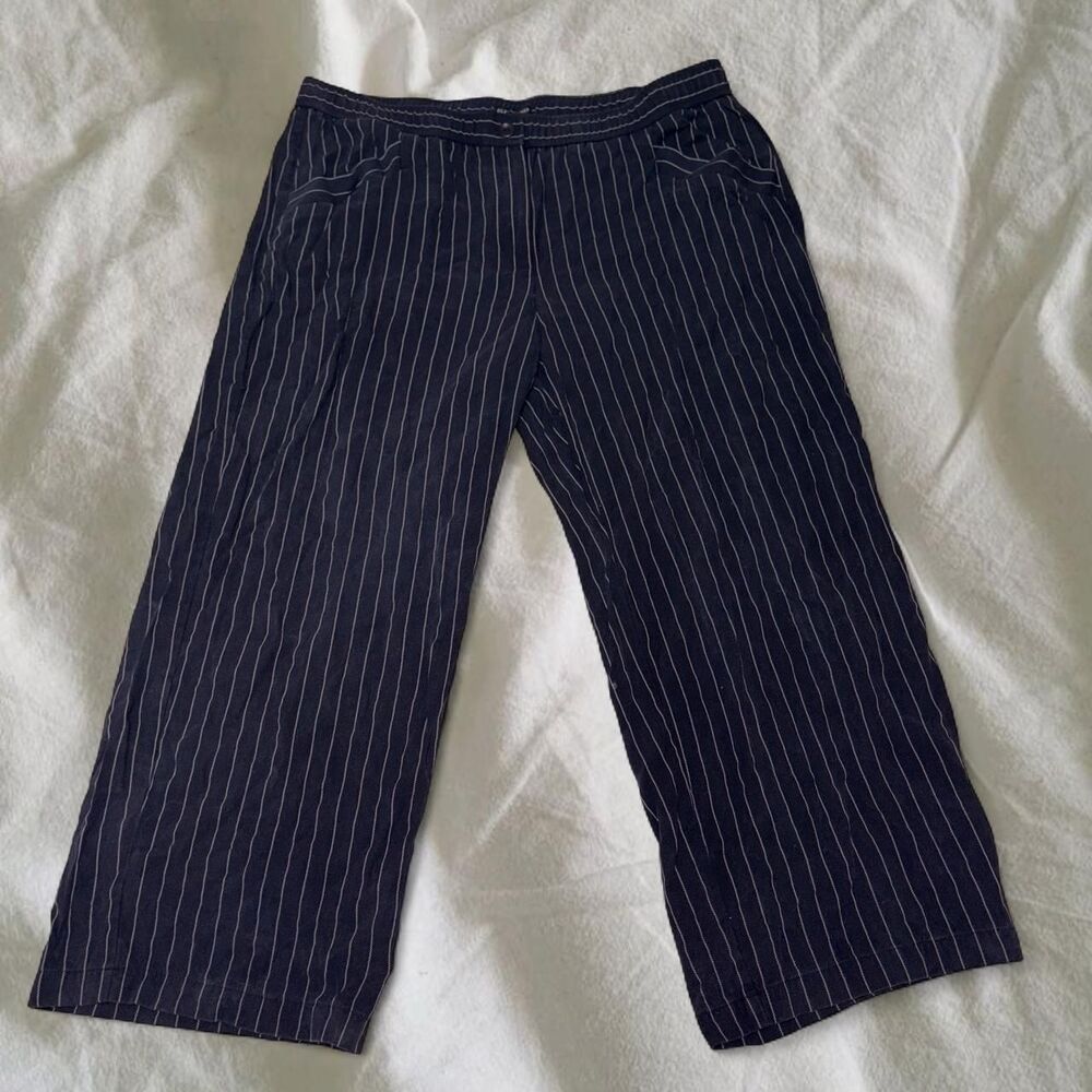 Eileen Fisher Classy Old Money Pinstripe Lagenlook Office Work Trouser Pants